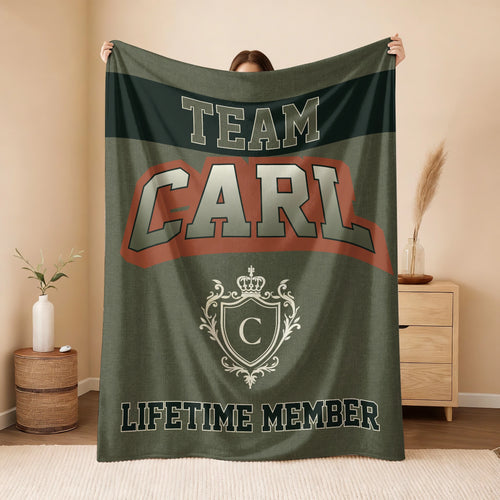 Team Your Name Lifetime Member Sage Green Fleece Blanket CARL 13K1 BK22