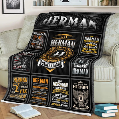 HERMAN Personalized Blanket | Custom Name Cozy Throw Gift 13K3-BK2