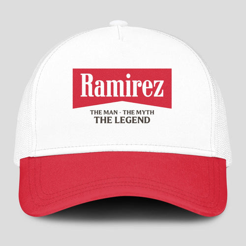 The Man The Myth The Legend Red And White Mesh Cap RAMIREZ 13K1 C197PF