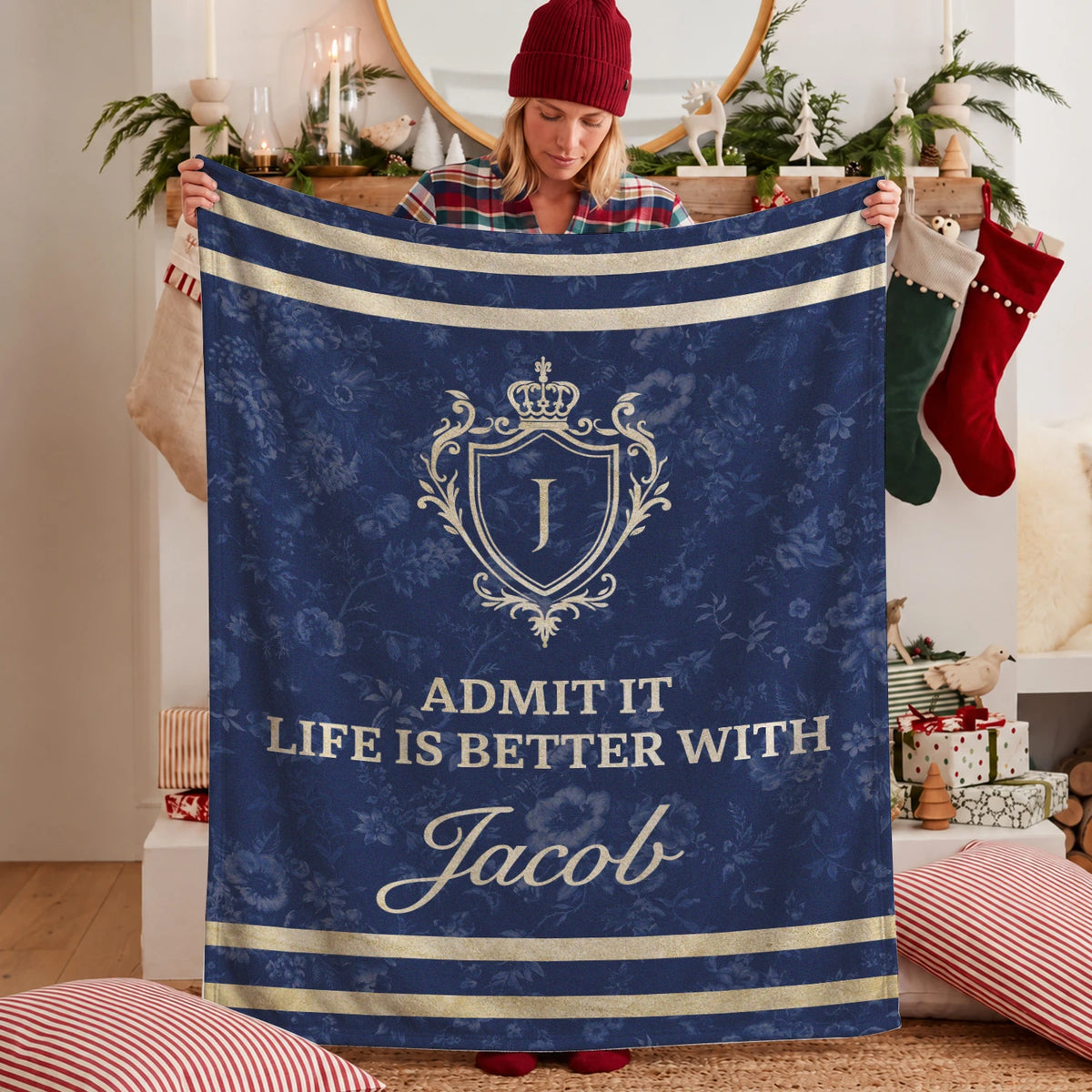 Admit It Life Is Better With Your Name Floral Blue Fleece Blanket JACOB 13K1 BK36
