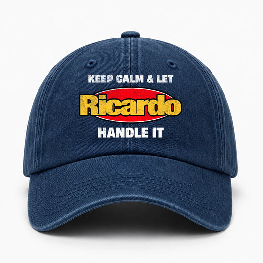 Keep Calm & Let Your Name Handle It Yellow And Red Logo Washed Cap RICARDO 13K1 C172PF
