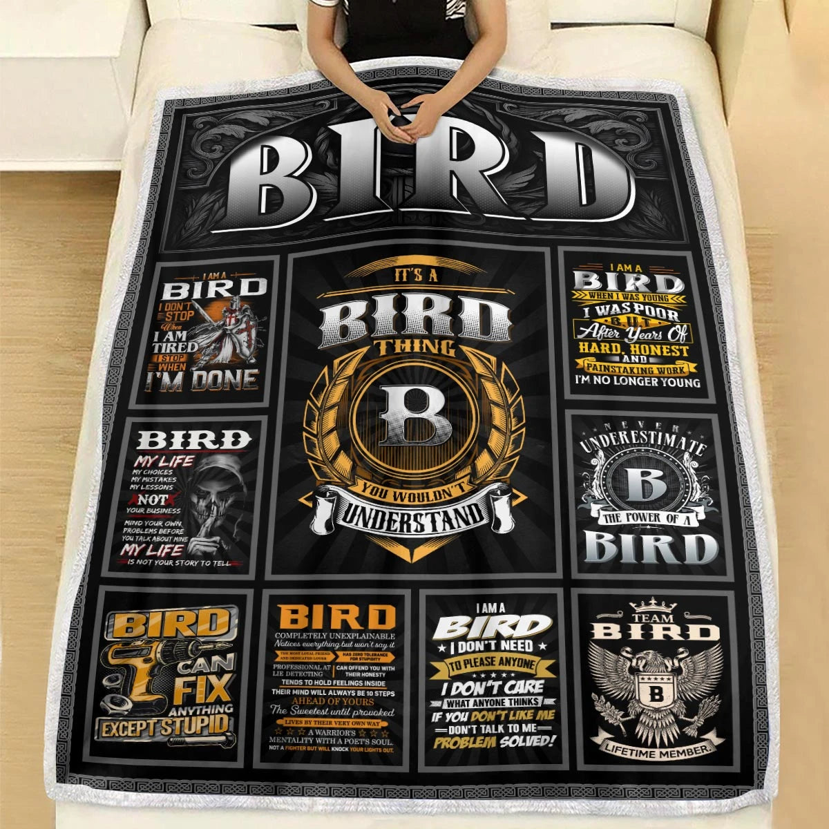 BIRD Personalized Blanket | Custom Name Cozy Throw Gift 13K5-BK2