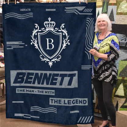 The Man The Myth The Legend Blue & Gray Fleece Blanket  BENNETT 13K1 BK08