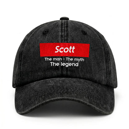 Your Name The Man The Myth The Legend Red Logo Washed Cap SCOTT 13K1 C130PF