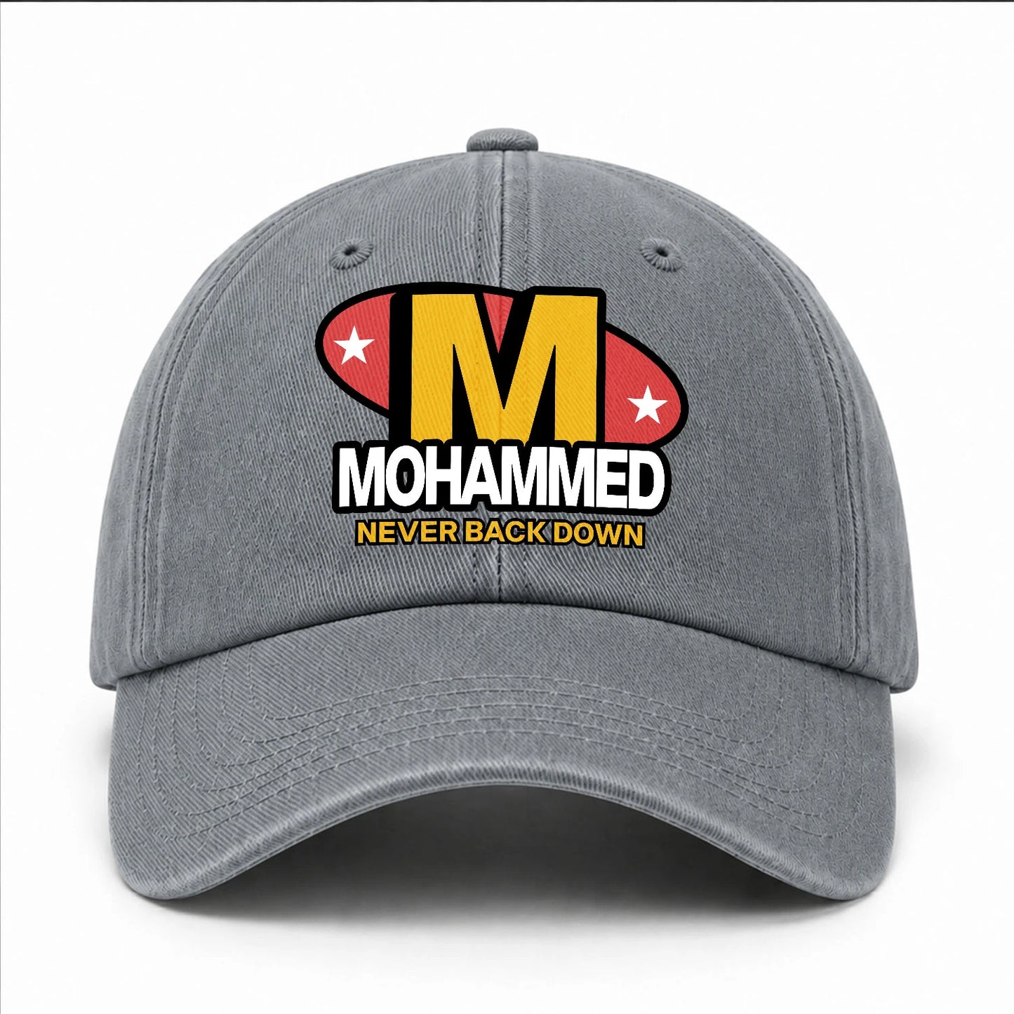Never Back Down With Your Name And Initial Letter Washed Cap MOHAMMED 13K1 C82PF