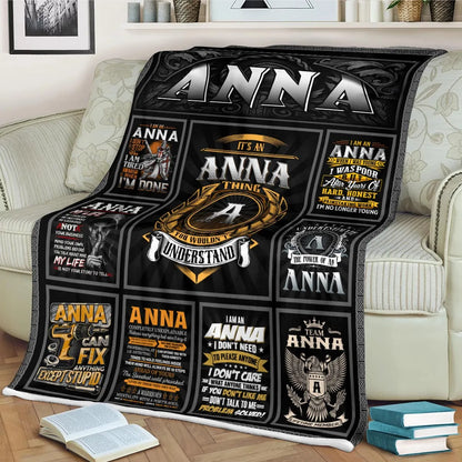 ANNA Personalized Blanket | Custom Name Cozy Throw Gift 13K1-BK2