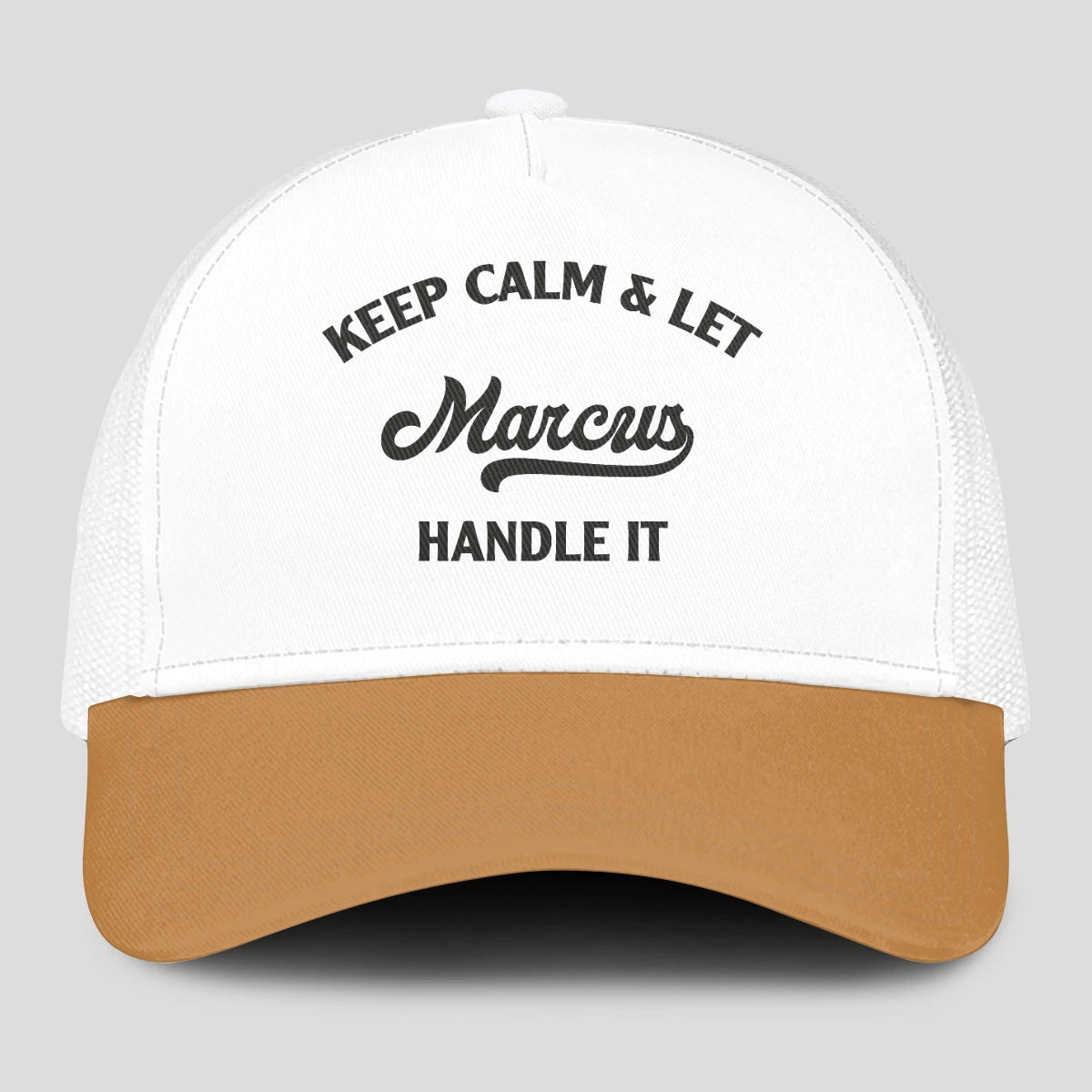 Keep Calm & Let Your Name Handle It Yellow And White Mesh Cap MARCUS 13K1 C205PF