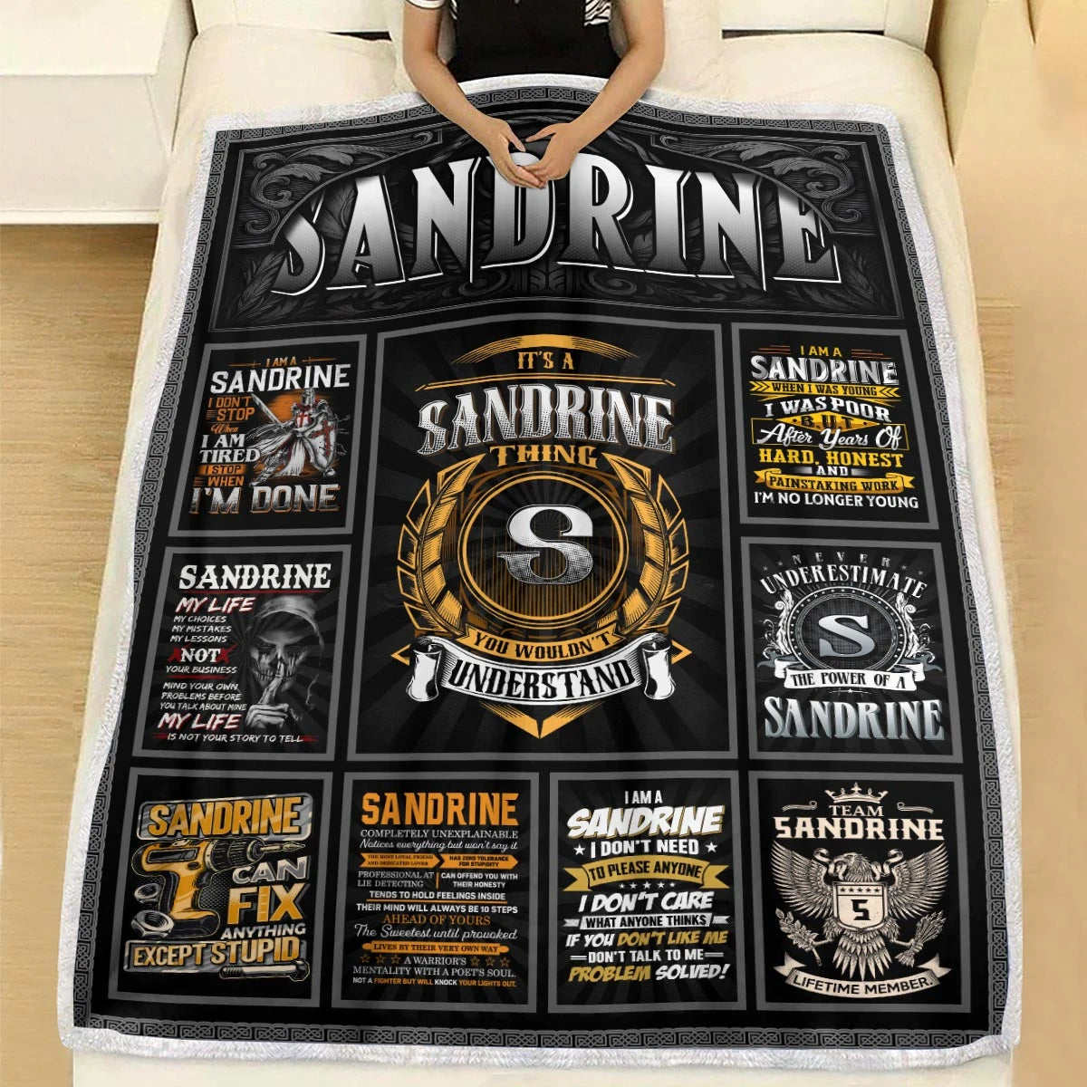 SANDRINE Personalized Blanket | Custom Name Cozy Throw Gift 13K5-BK2