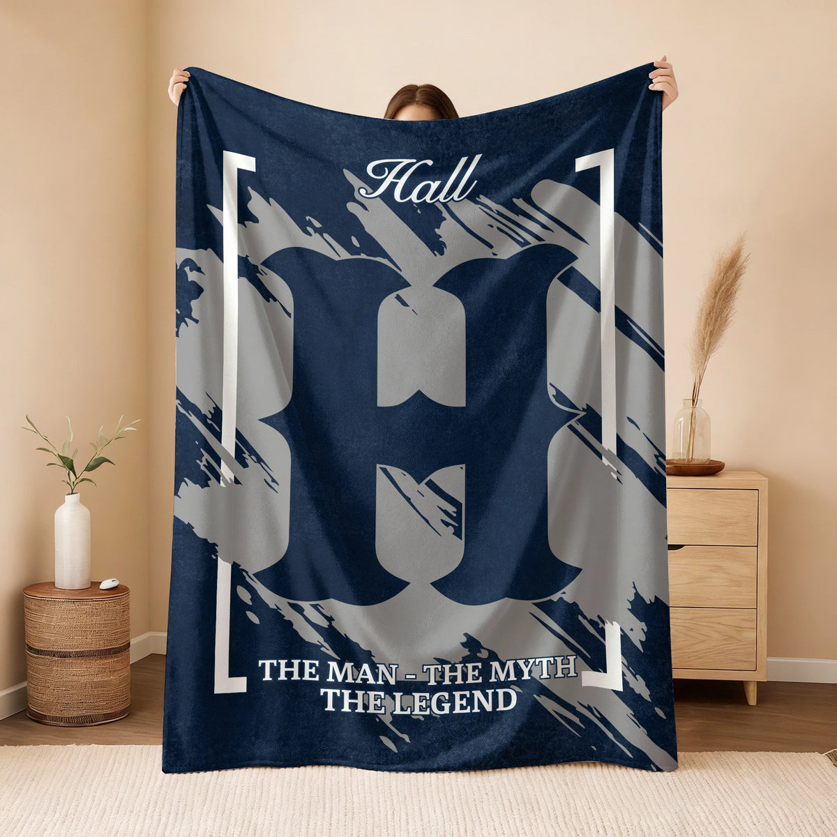 The Man The Myth The Legend Navy Baseball Fleece Blanket HALL 13K1 BK17