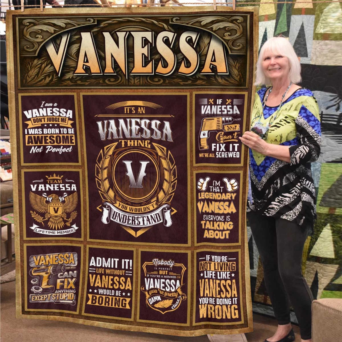 VANESSA Personalized Blanket | Custom Name Cozy Throw Gift 13K1-BK4