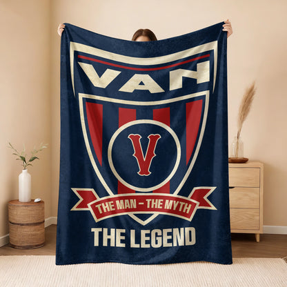 The Man The Myth The Legend Blue Burgundy Baseball Blanket VAN 13K1 BK18