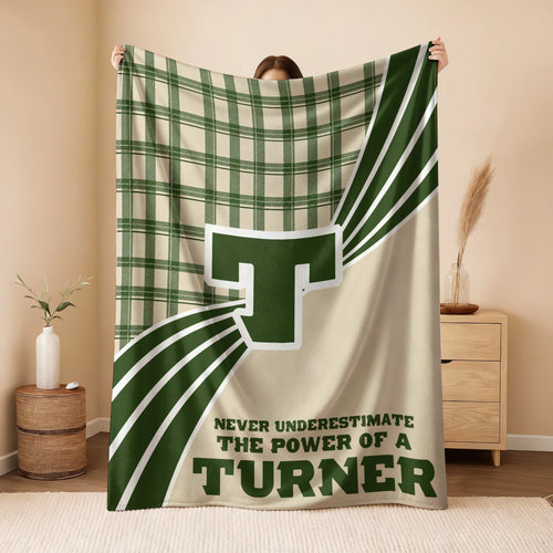 Never Underestimate Your Name Green & Cream Plaid Fleece Blanket TURNER 13K1 BK50