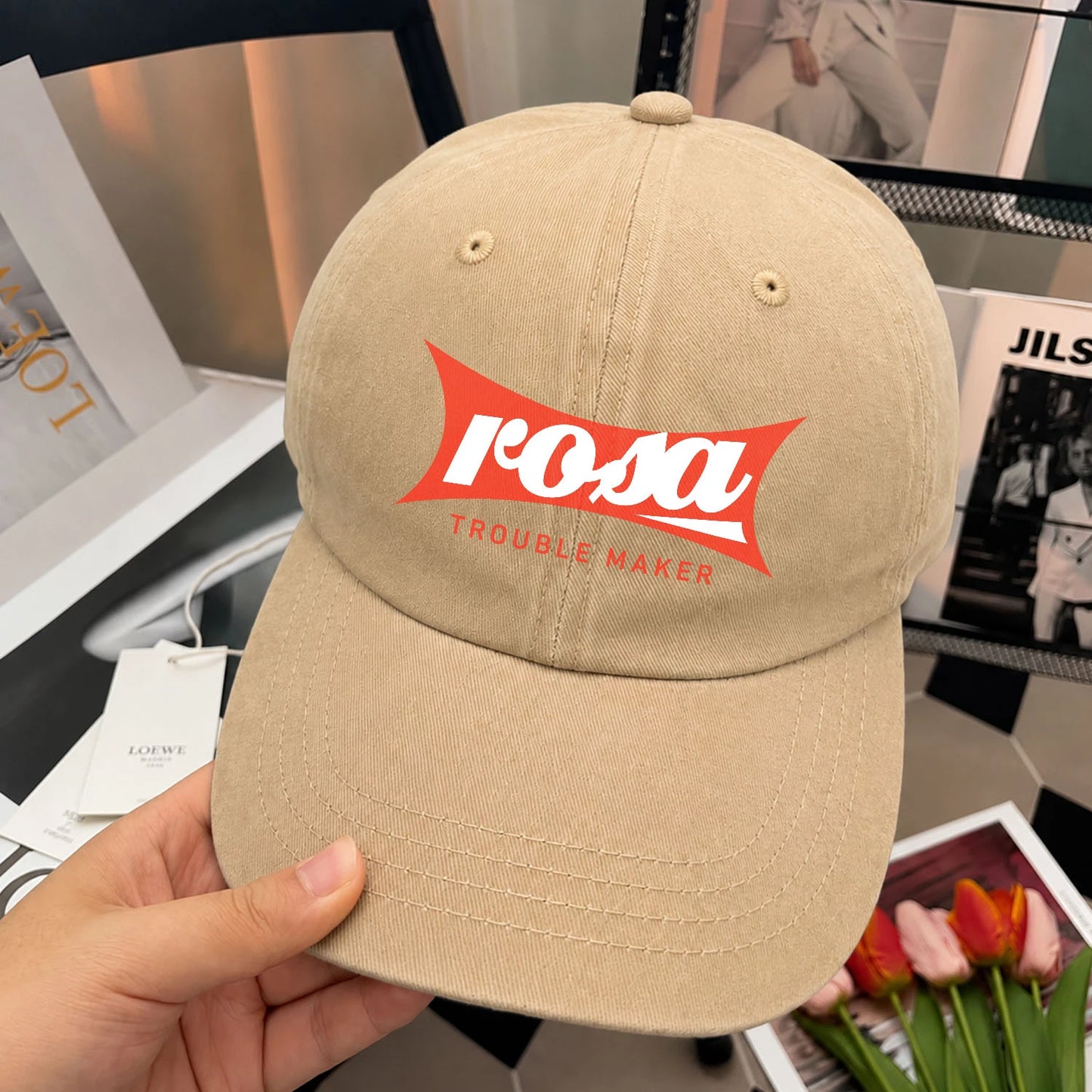 Trouble Maker Red Logo Washed Cap ROSA 13K1 C78PF