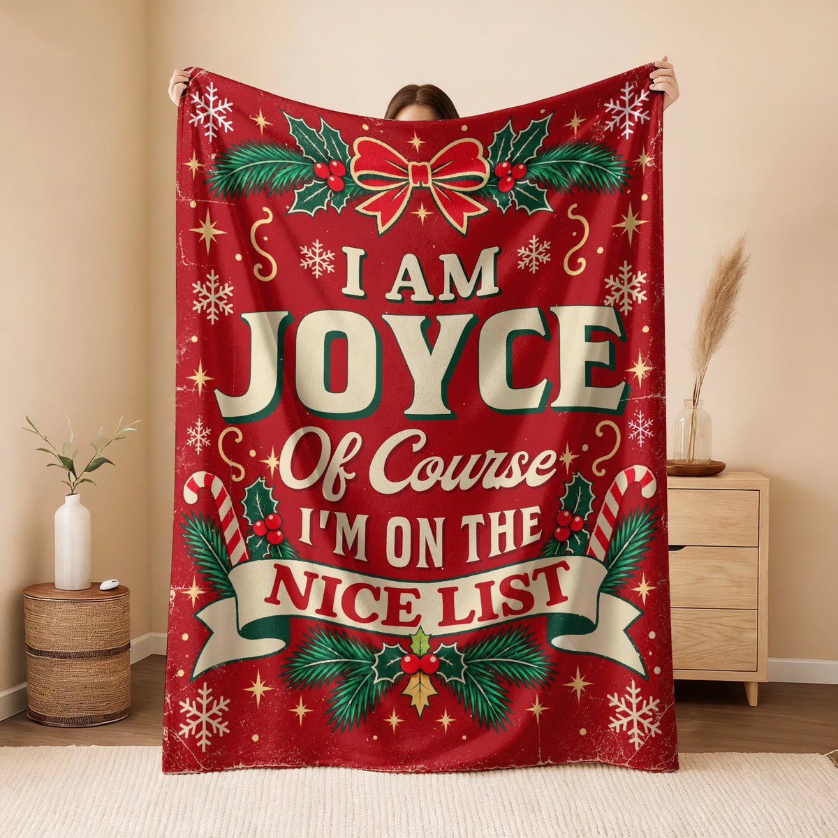 I'm Name Of Course I'm On The Nice List Christmas Fleece Blanket JOYCE 13K1 BK56