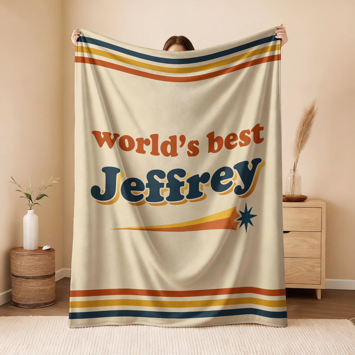 World's Best Your Name Retro Fleece Blanket JEFFREY 13K1 BK64