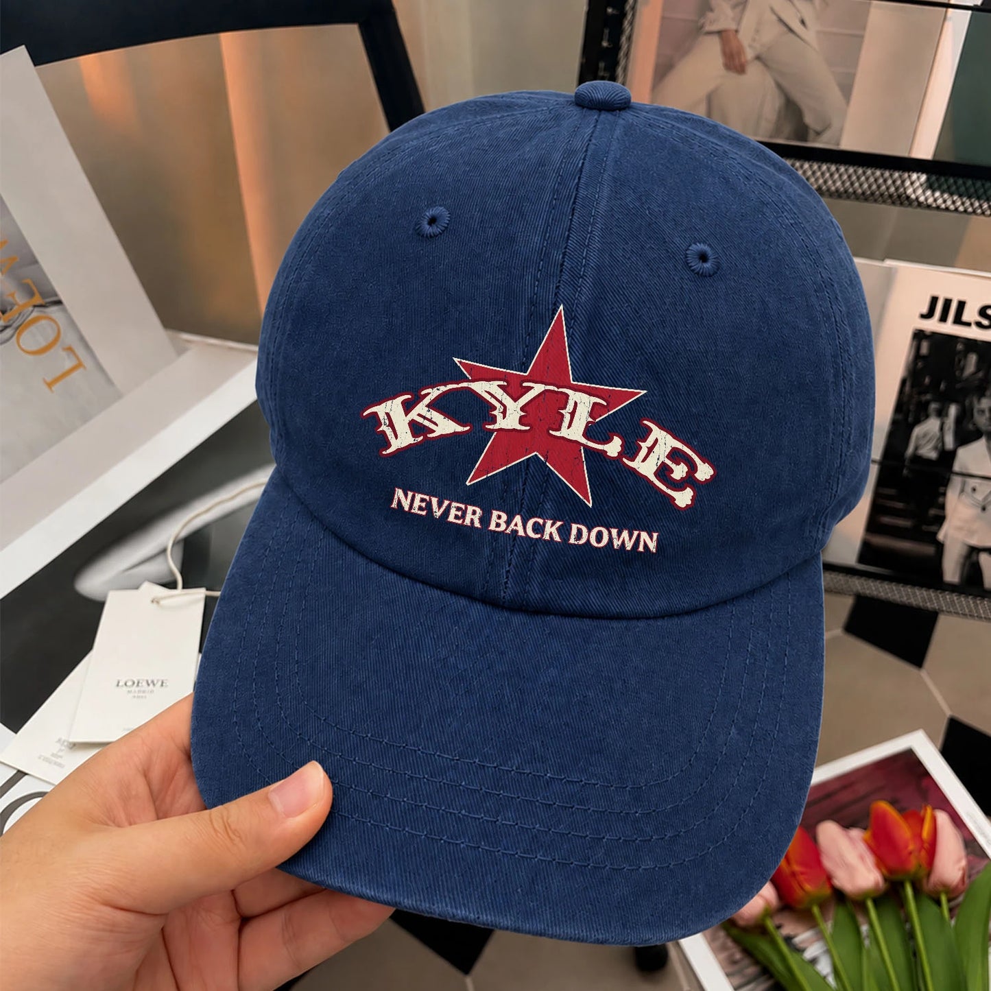 Never Back Down Western Blue Denim Cap KYLE 13K1 C61PF