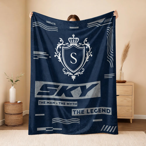 The Man The Myth The Legend Blue & Gray Fleece Blanket  SKY 13K1 BK08