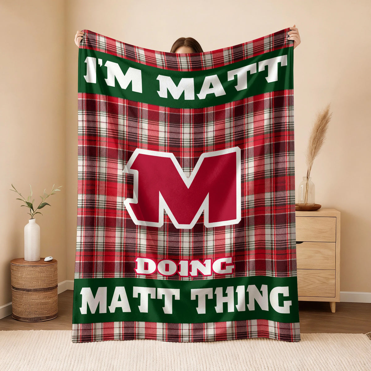 I'm Name Doing Name Things Red Plaid Fleece Blanket MATT 13K1 BK49