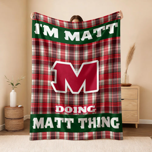 I'm Name Doing Name Things Red Plaid Fleece Blanket MATT 13K1 BK49