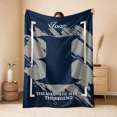 The Man The Myth The Legend Navy Baseball Fleece Blanket IVAN 13K1 BK17