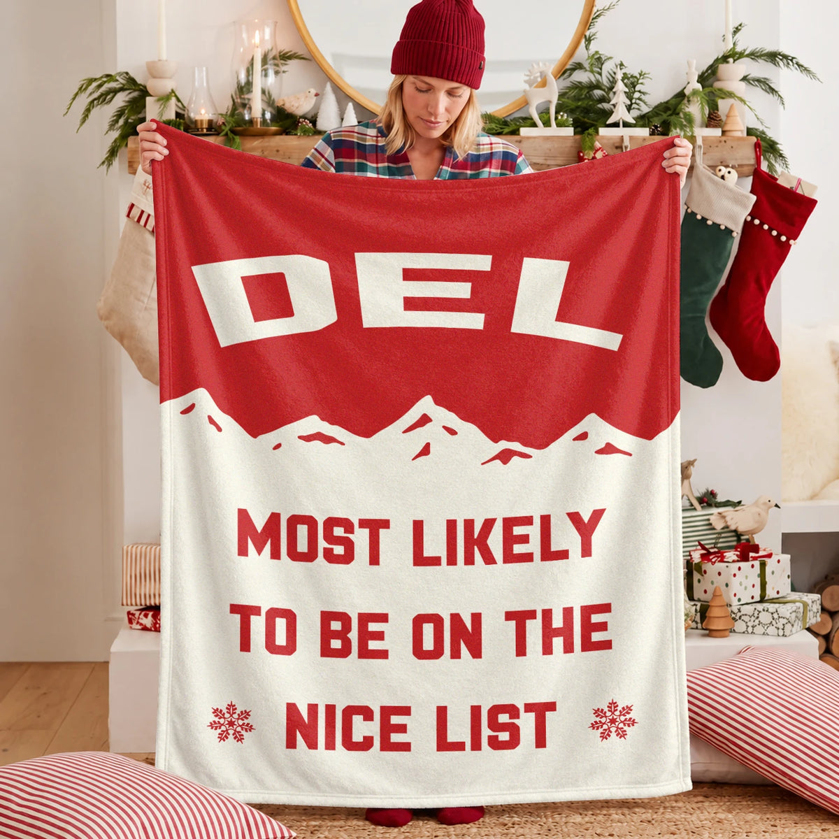 Most Likely on the Nice List Red Vintage Christmas Fleece Blanket DEL 13K1 BK63