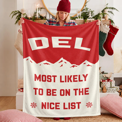 Most Likely on the Nice List Red Vintage Christmas Fleece Blanket DEL 13K1 BK63