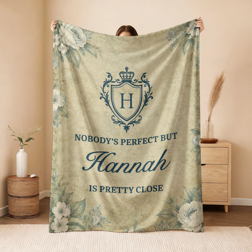 Nobody's Perfect But Your Name Is Pretty Close Green Floral Fleece Blanket HANNAH 13K1 BK39
