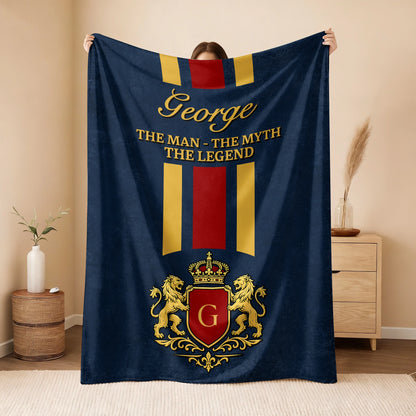 The Man The Myth The Legend Navy Striped Fleece Blanket GEORGE 13K1 BK16