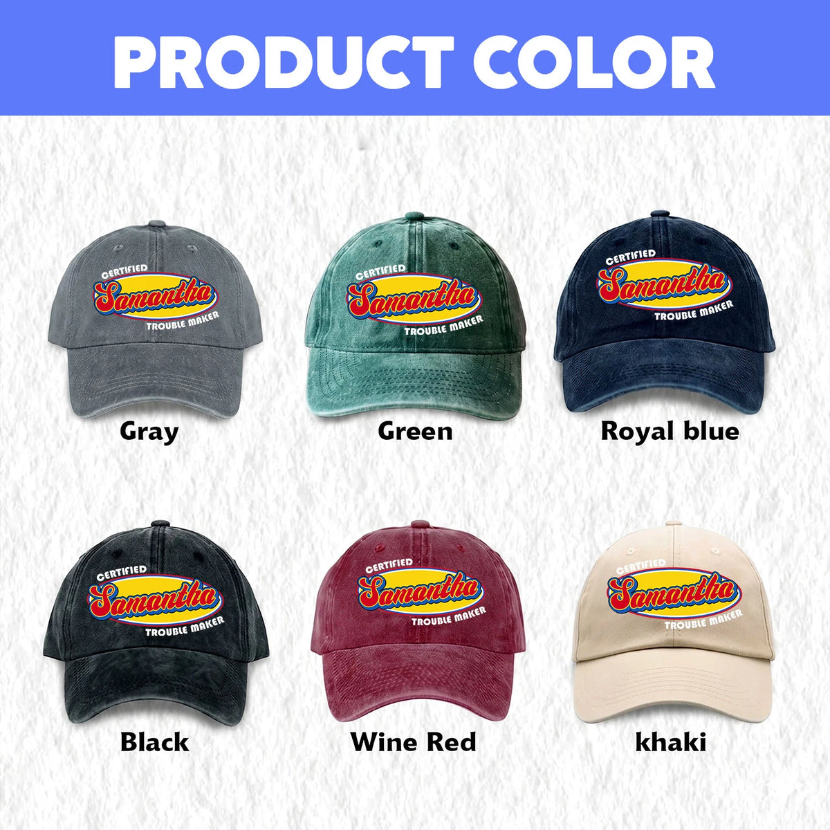 Certified Your Name Trouble Maker Washed Cap SAMANTHA 13K1 C73PF
