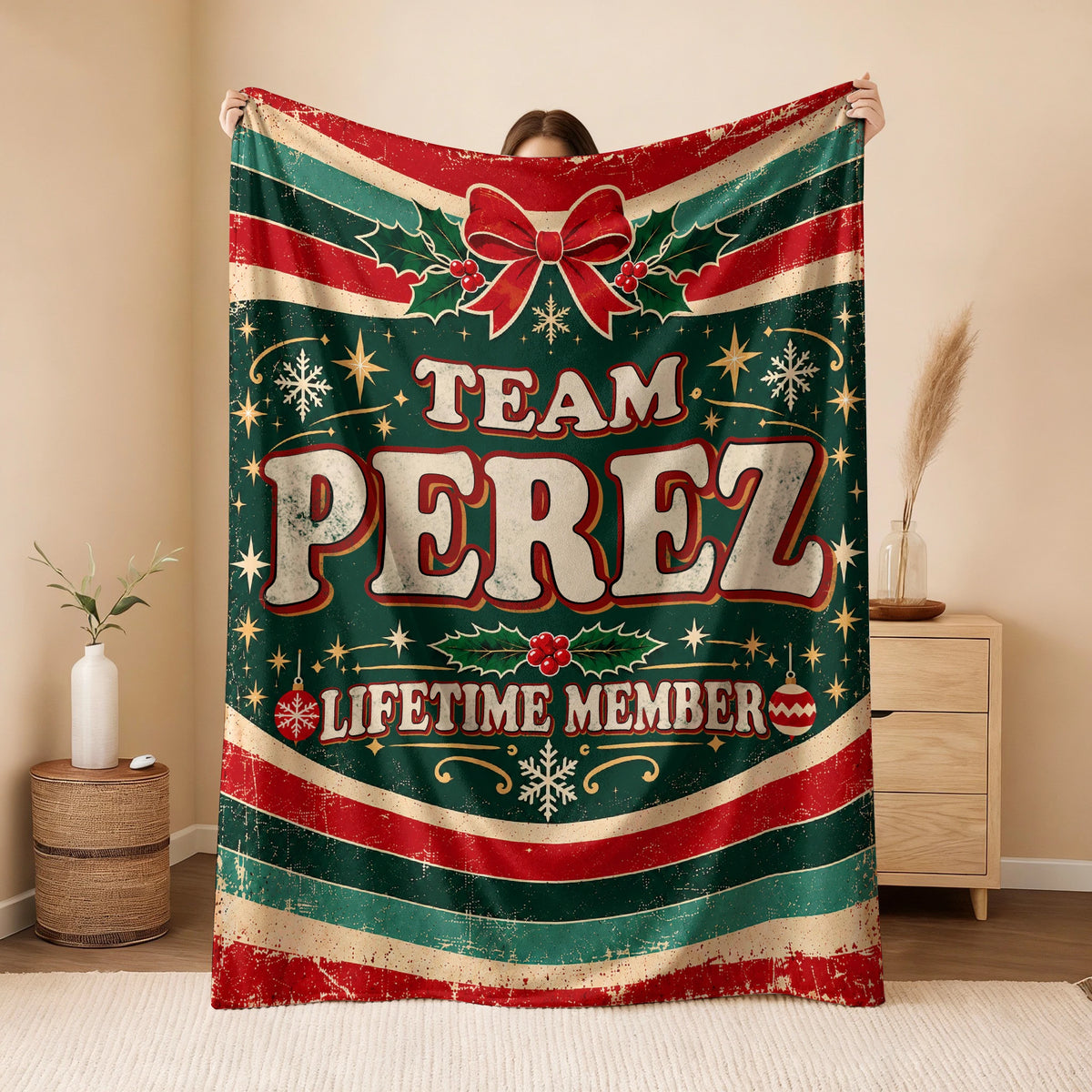 Team Your Name Lifetime Member Christmas Fleece Blanket PEREZ 13K1 BK52