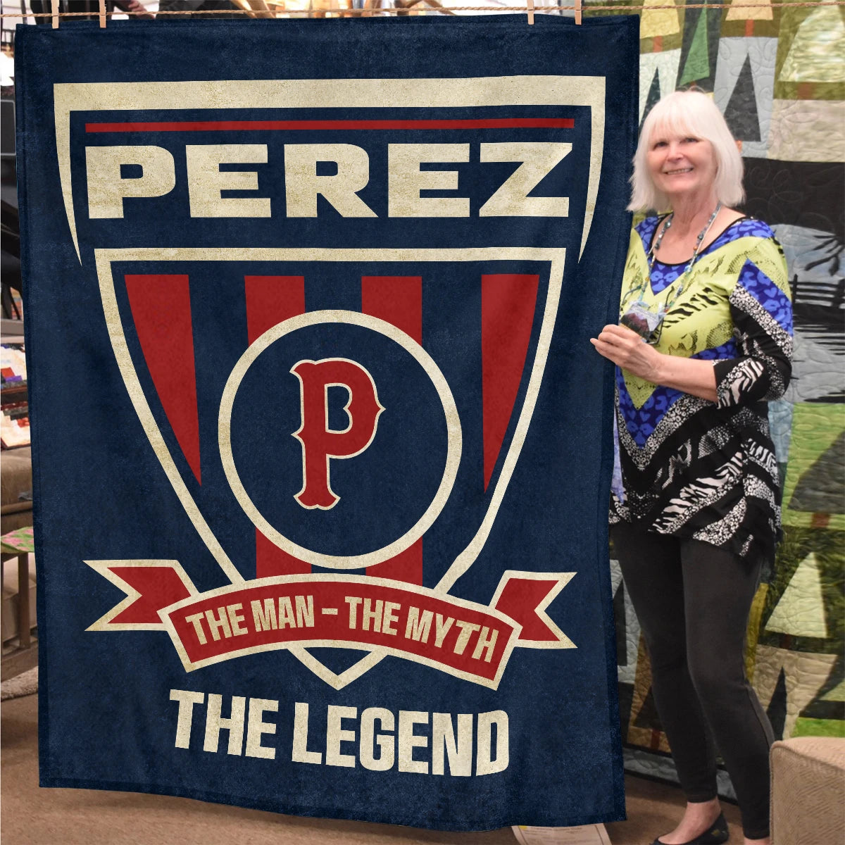 The Man The Myth The Legend Blue Burgundy Baseball Blanket PEREZ 13K1 BK18