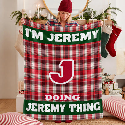 I'm Name Doing Name Things Red Plaid Fleece Blanket JEREMY 13K1 BK49