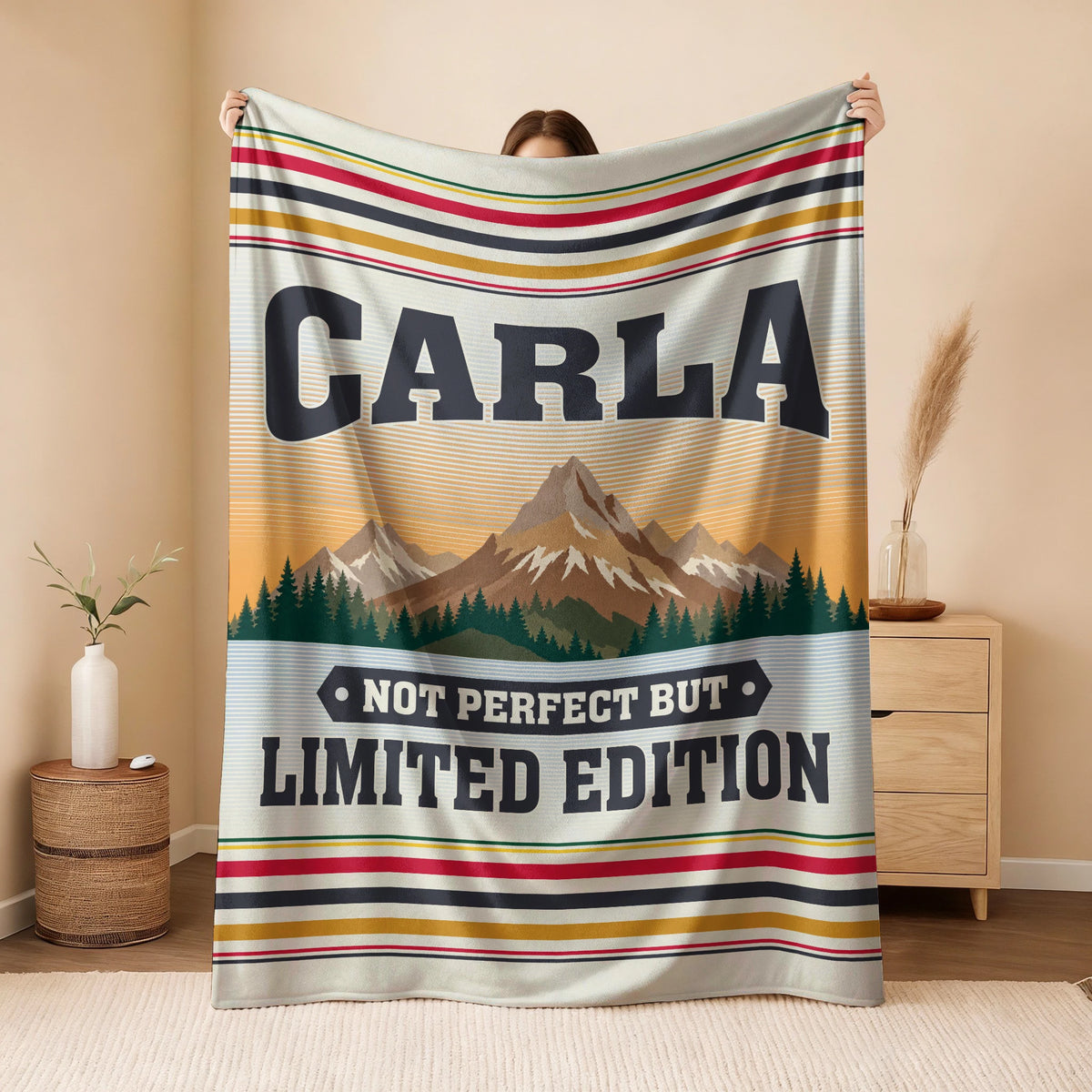 Not Perfect But Limited Edition Vintage Mountain Fleece Blanket CARLA 13K1 BK45