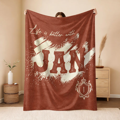 Life Is Better With Your Name Terracotta Cream Fleece Blanket JAN 13K1 BK30