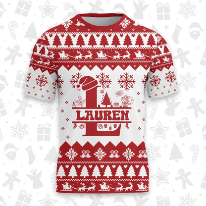 LAUREN Personalized Christmas T-Shirt Pajama Set - Holiday Gift Outfit 13K1-CR2