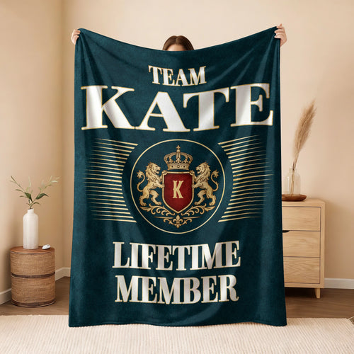 Team Your Name Lifetime Member Sage Green Fleece Blanket KATE 13K1 BK42