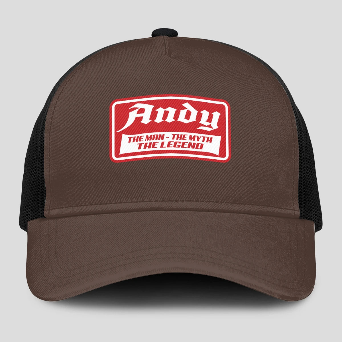 The Man The Myth The Legend Red Logo Brown Mesh Cap ANDY 13K1 C203PF