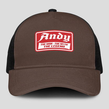 The Man The Myth The Legend Red Logo Brown Mesh Cap ANDY 13K1 C203PF