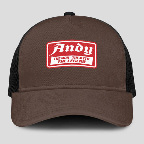 The Man The Myth The Legend Red Logo Brown Mesh Cap ANDY 13K1 C203PF