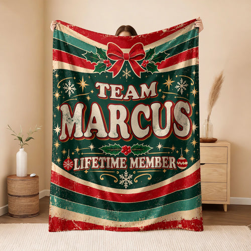 Team Your Name Lifetime Member Christmas Fleece Blanket MARCUS 13K1 BK52