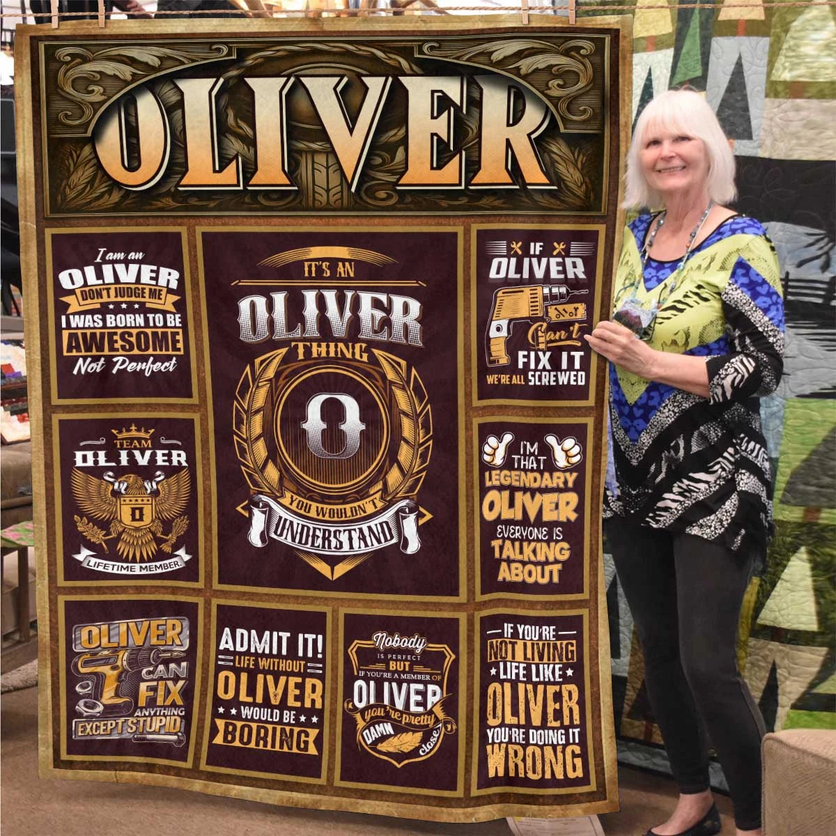 OLIVER Personalized Blanket | Custom Name Cozy Throw Gift 13K1-BK4