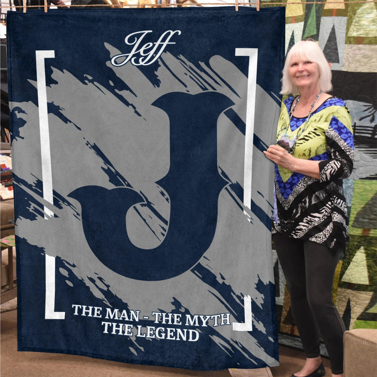 The Man The Myth The Legend Navy Baseball Fleece Blanket JEFF 13K1 BK17