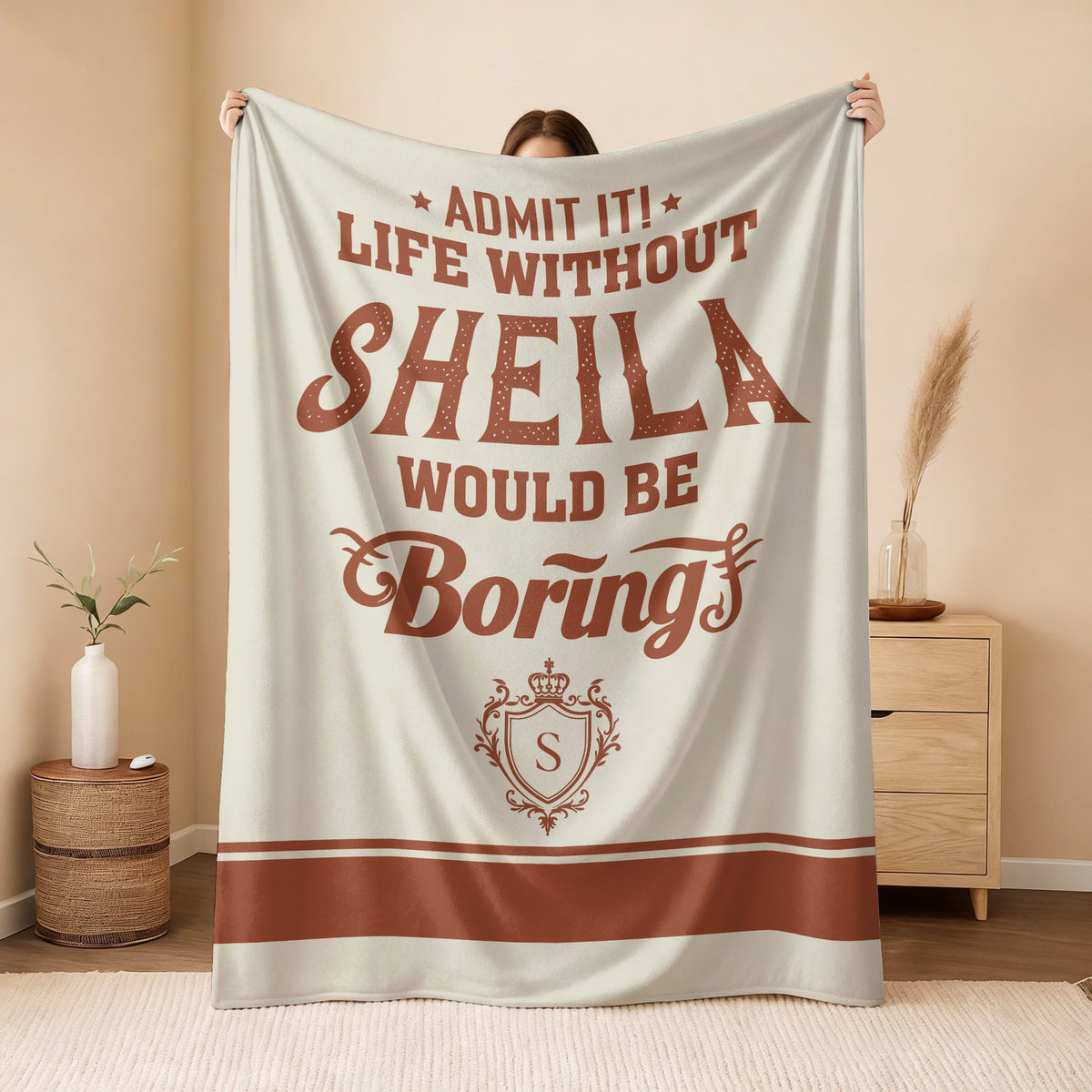 Life Without Your Name Would Be Boring Cream Terracotta Blanket SHEILA 13K1 BK24