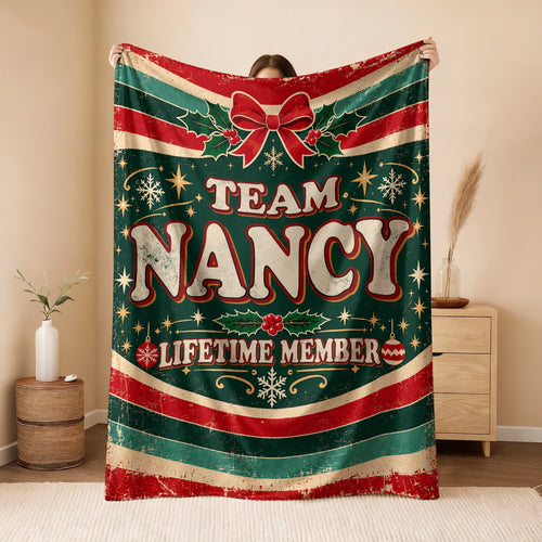 Team Your Name Lifetime Member Christmas Fleece Blanket NANCY 13K1 BK52