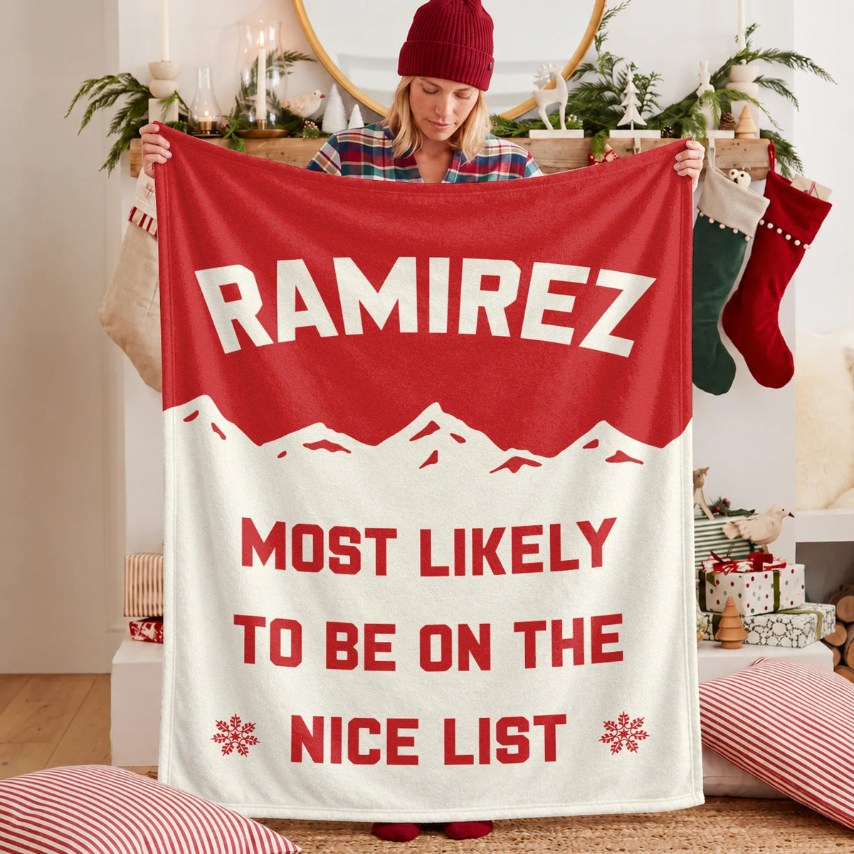 Most Likely on the Nice List Red Vintage Christmas Fleece Blanket RAMIREZ 13K1 BK63
