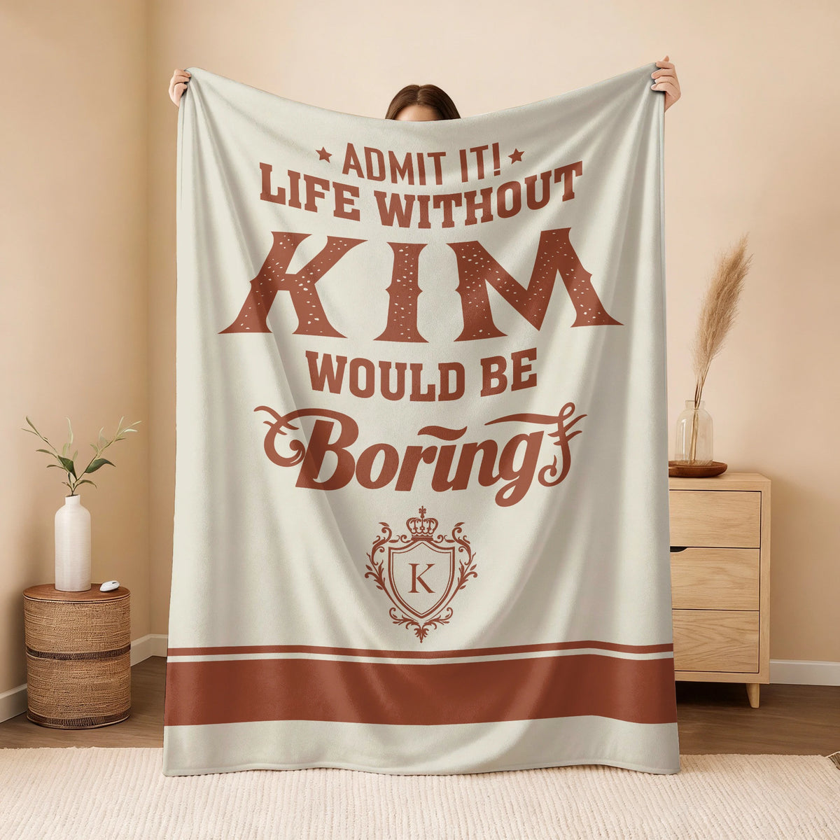 Life Without Your Name Would Be Boring Cream Terracotta Blanket KIM 13K1 BK24