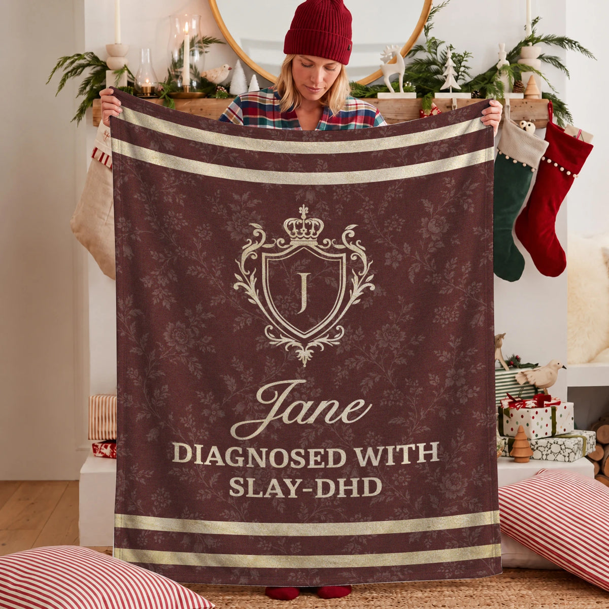 Diagnosed With Slay-DHD Funny Burgundy Fleece Blanket JANE 13K1 BK37