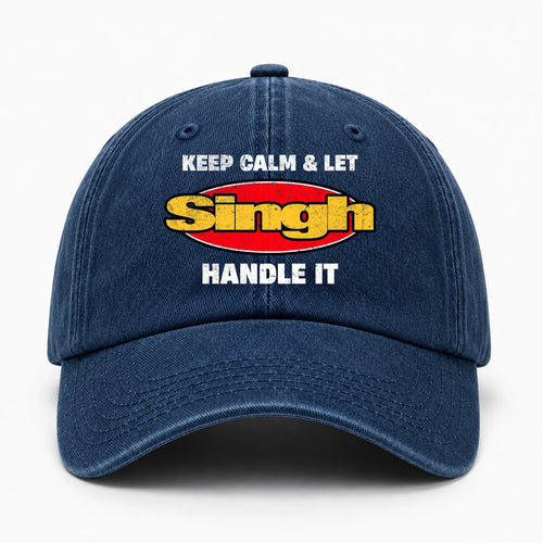 Keep Calm & Let Your Name Handle It Yellow And Red Logo Washed Cap SINGH 13K1 C172PF