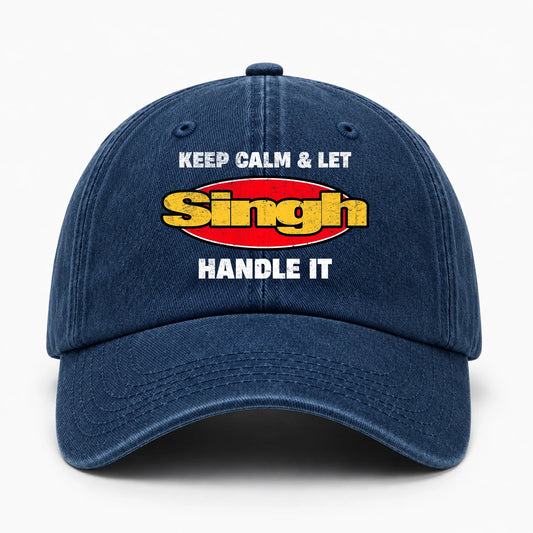 Keep Calm & Let Your Name Handle It Yellow And Red Logo Washed Cap SINGH 13K1 C172PF