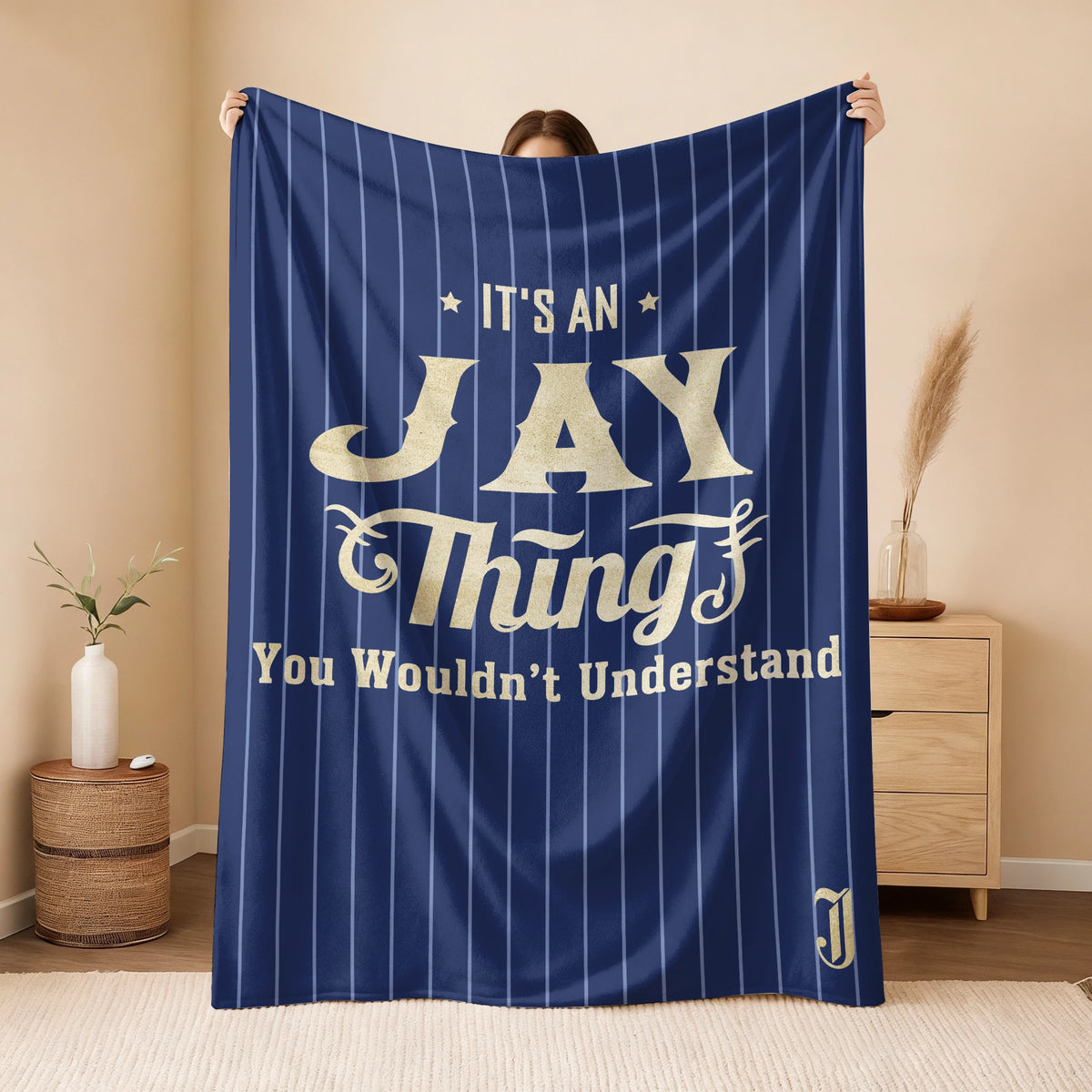 Your Name Thing Striped Blue Fleece Blanket JAY 13K1 BK23